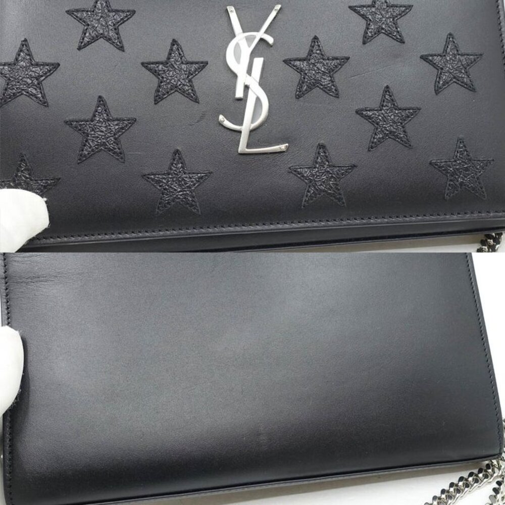 Saint Laurent Chain Wallet Leather Black Star Pattern Silver Hardware - Picture 9 of 9
